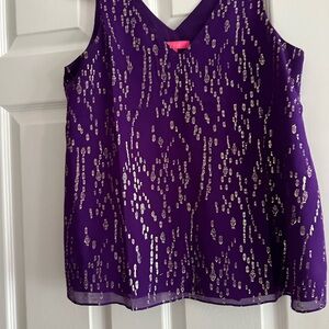 Lilly Pulitzer Purple Blouse with gold metallic threads Medium